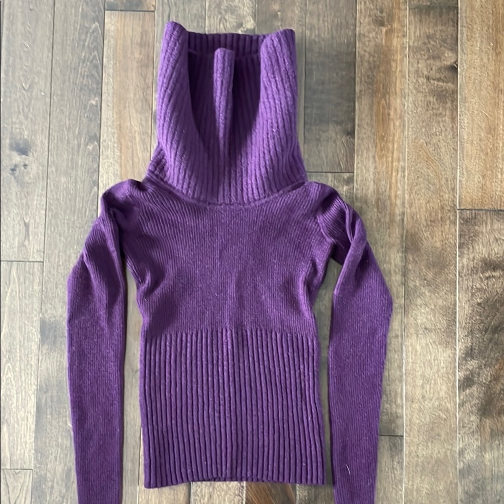 Valerie Bertinelli Purple 100% Merino Wool Purple Cowl Neck Women's Sweater